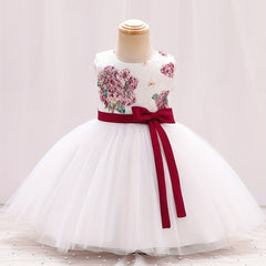 Baby Girls Floral Embroidery Bowknot Sleeveless Mesh Princess Dress