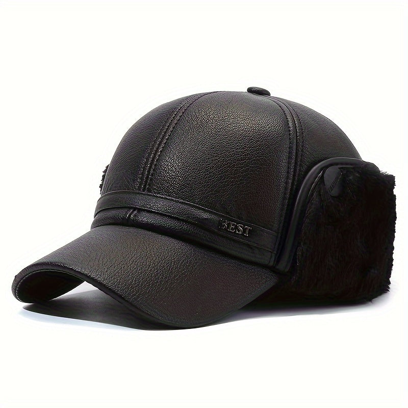 Waterproof PU Leather Men's Winter Baseball Cap