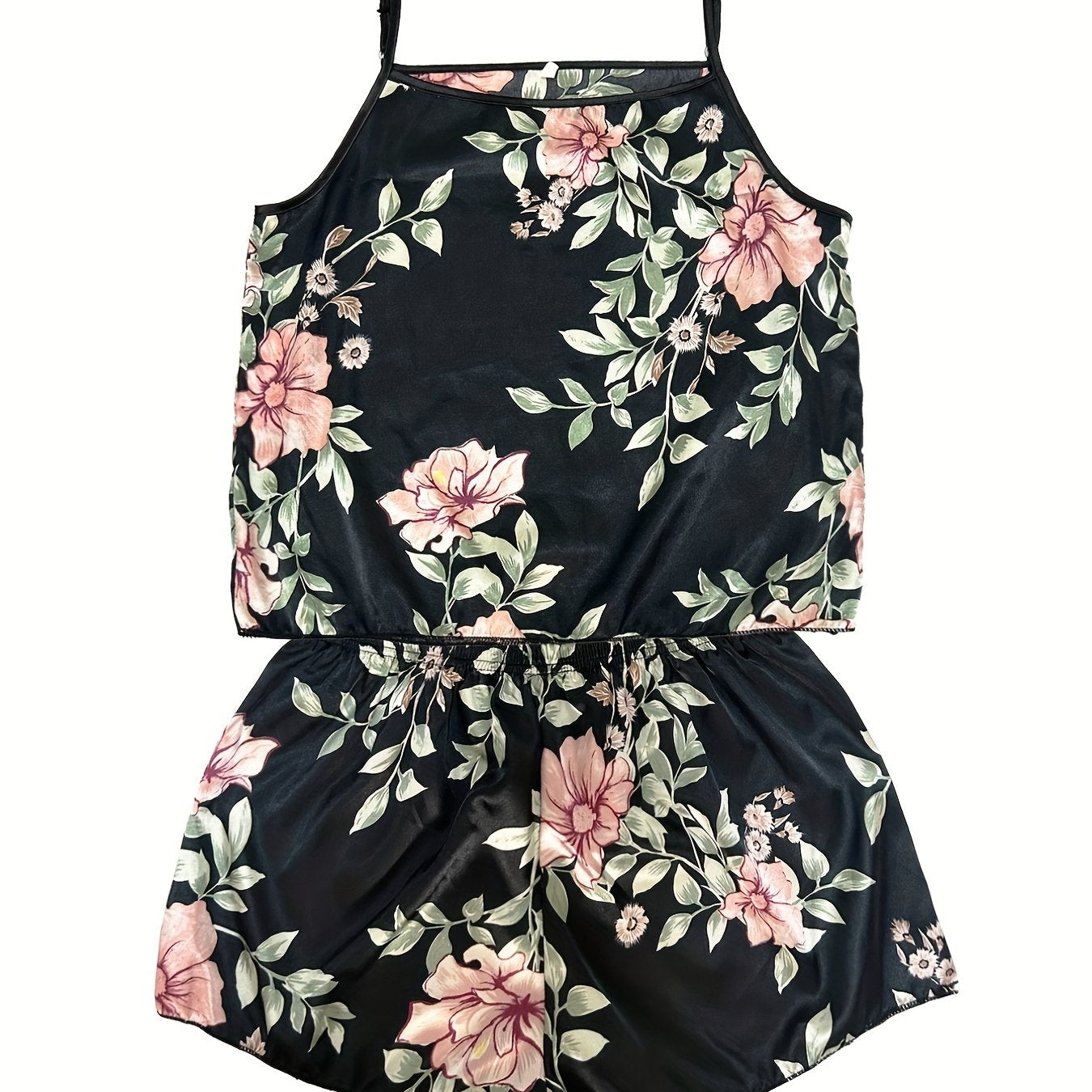 Floral Print Pajama Set Satin Cami Top & Shorts