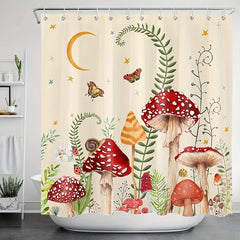 Mushroom Shower Curtain With 12 Hooks Waterproof Durable Bath Curtain