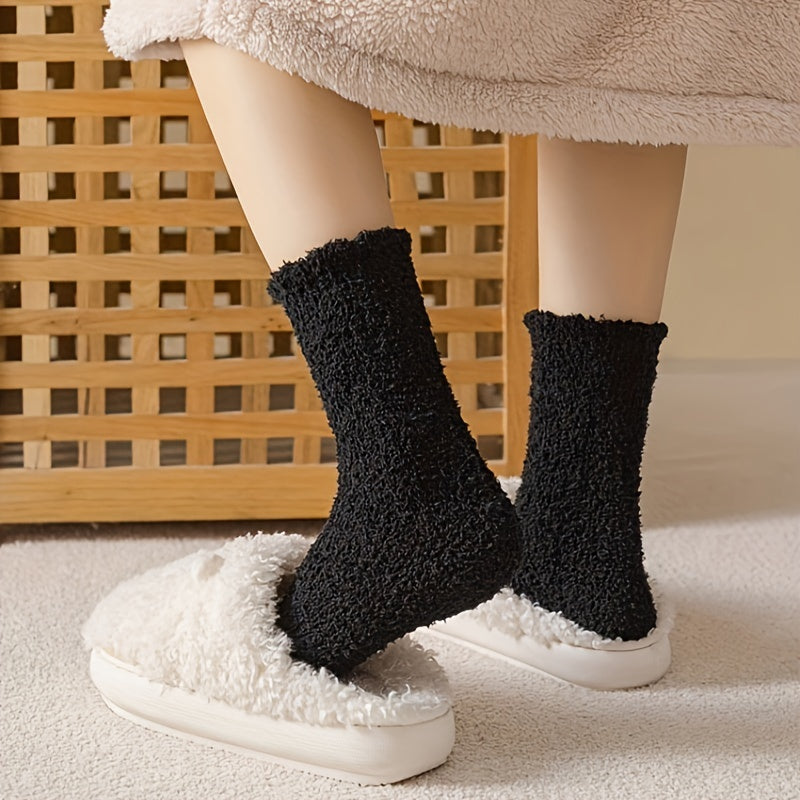 5 Pairs Fuzzy Socks Warm Mid Tube Women's Stockings & Hosiery