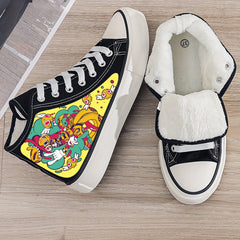 Girl's High Top Cartoon Skate Shoes with Plush Lining