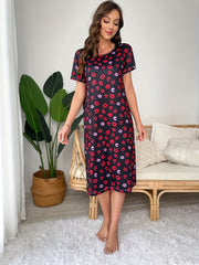 Lip Print Crew Neck Nightdress Short Sleeve Sleep Dress Women's Sleepwear