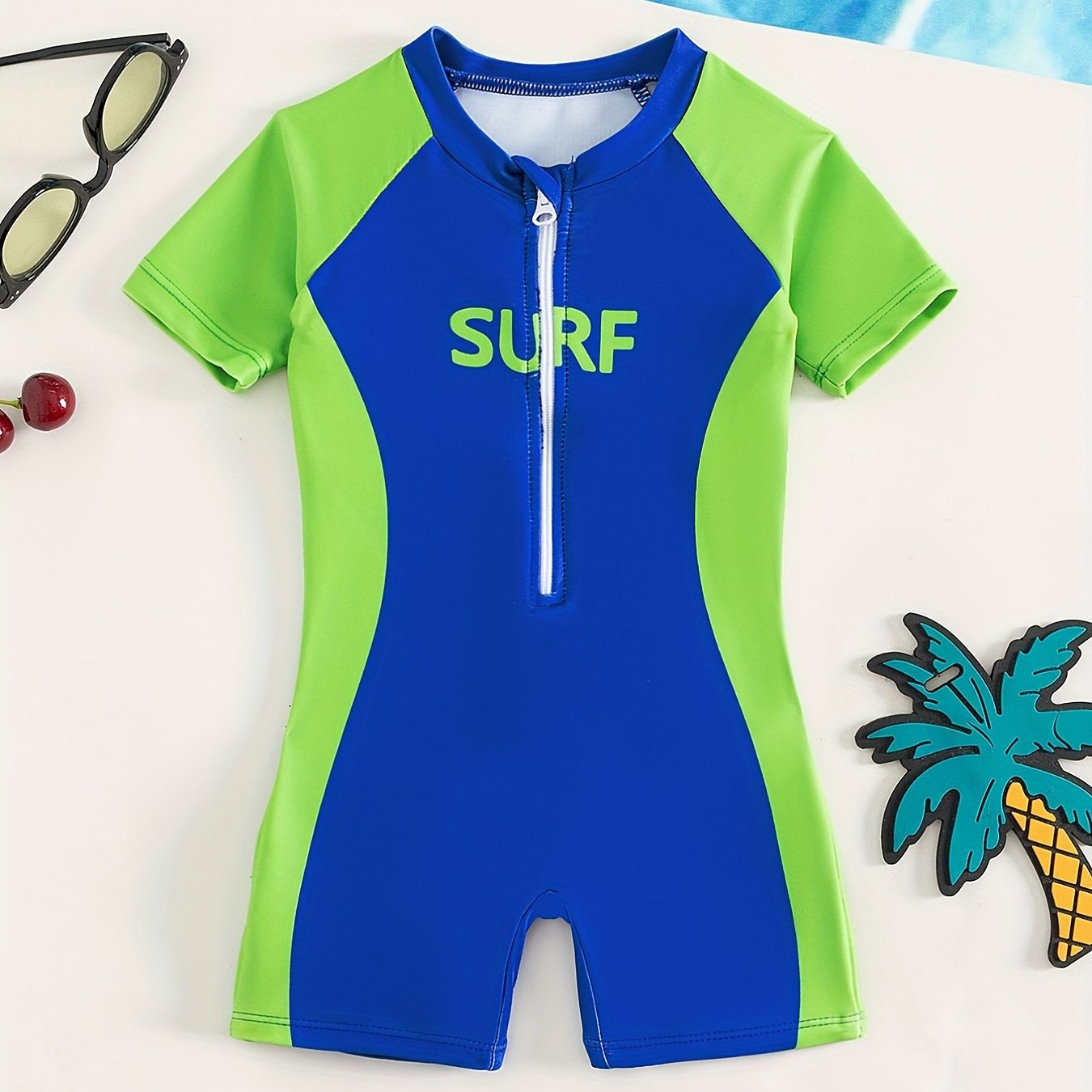 Kids Sun Protection Zip Up Onesie Swimsuit Short Sleeved