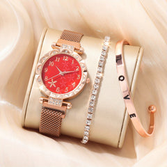 Kids Flower Rhinestone Watch & Heart Jewelry Set