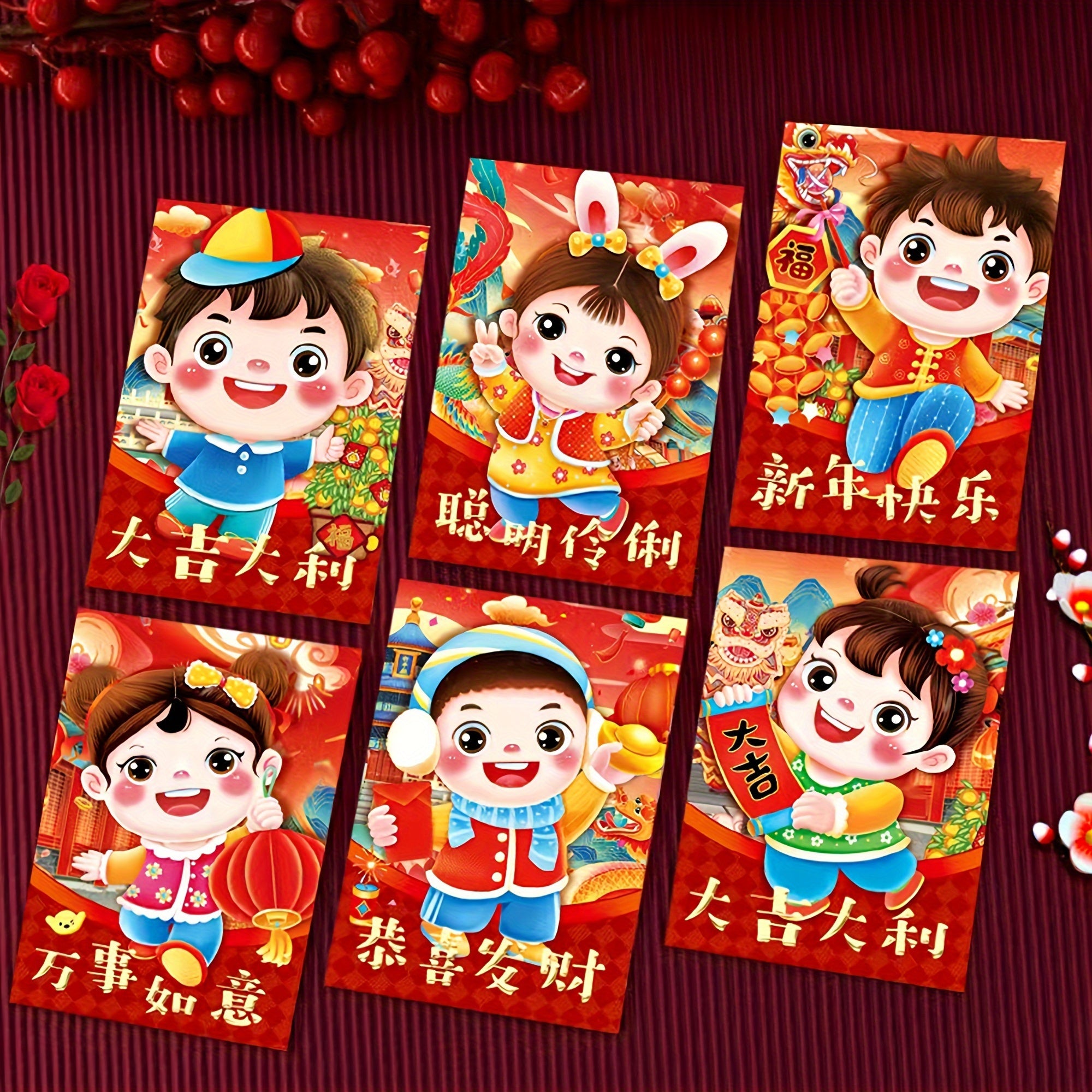 6pcs Chinese New Year Red Packets for Year Of The Dragon Celebrations