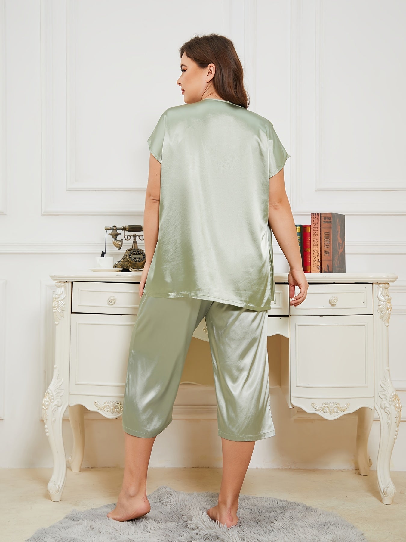 Short Sleeve Wrap Neck Top & Pants Pajama Set
