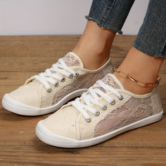 Women's Mesh Sneakers Lace Up Flat Skate Shoes Comfy Outdoor Shoes