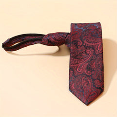 Men's Business Cashew Pattern Zipper Lazy Easy Tie