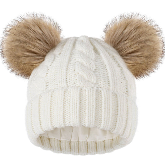 Toddler Winter Faux Fur Pom Beanie Hat For Kids