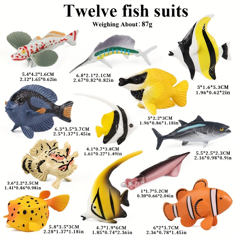 12pcs Deep Sea Fish Set Tropical Fish Set Marine Animal Models