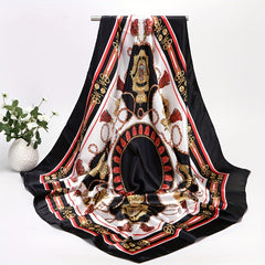 Chain Print Satin Square Scarf Large Shawl Silk Head Wrap