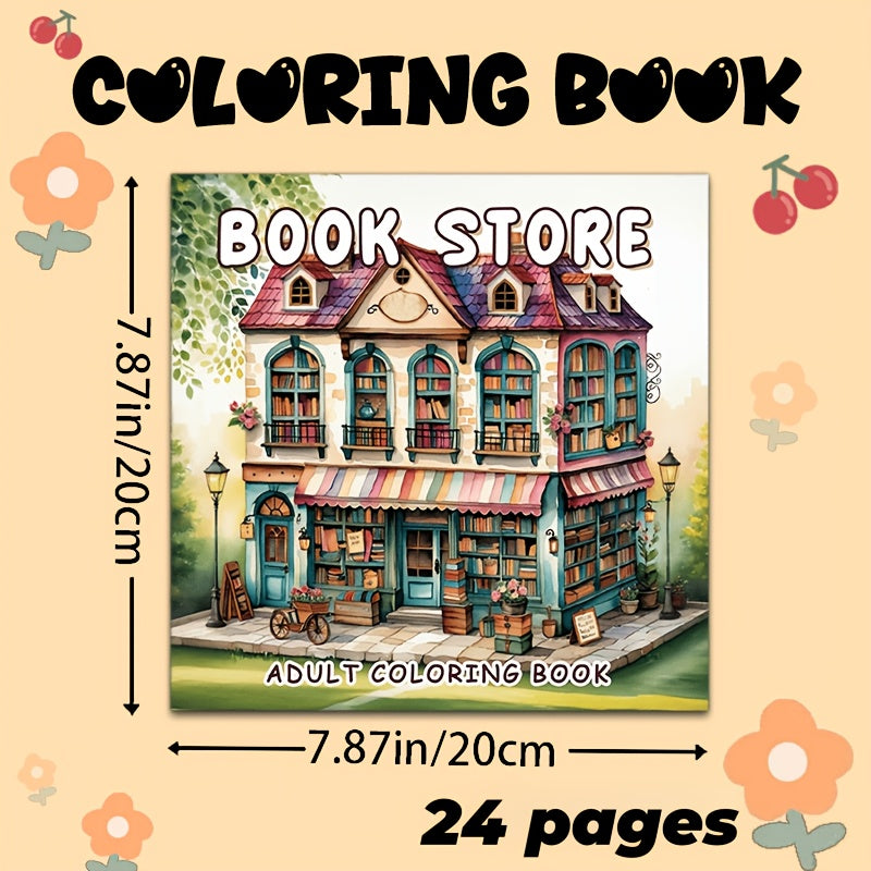 Charming Bookstore Coloring Book for Adults Intricate Designs Perfect Gift