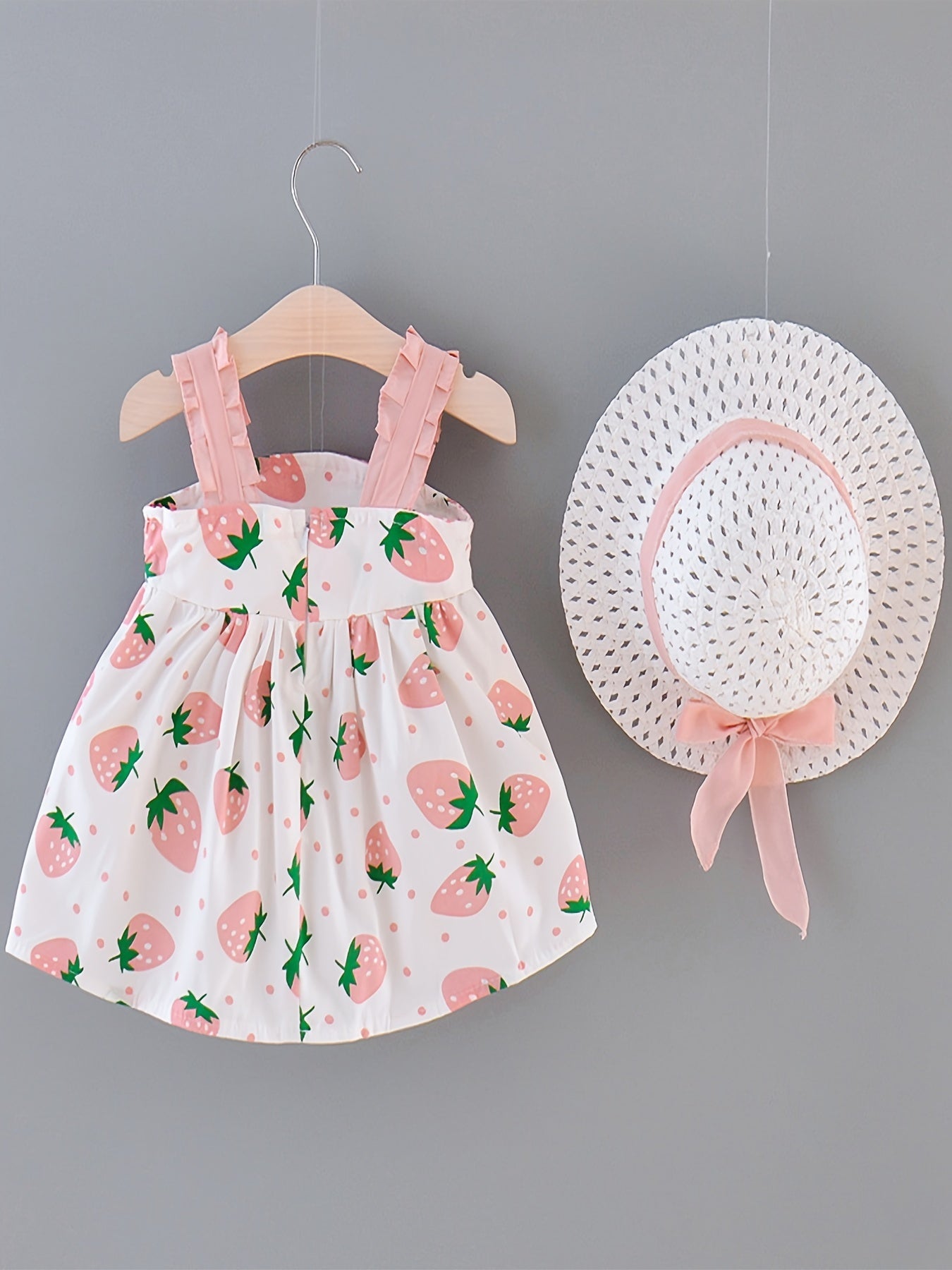 Baby Girls Strawberry Print Beach Dress with Hat