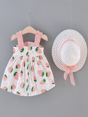 Baby Girls Strawberry Print Beach Dress with Hat