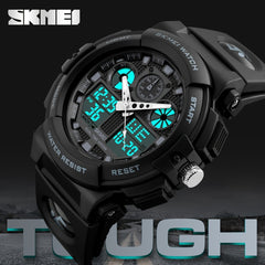 Dual Time Electronic Watch Silicone Band Military Wrist Watch