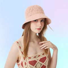 Pink Knitted Bucket Hat Thin Breathable Classic Cloche Hats