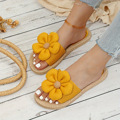 Women's Floral Sandals Straw Sole Holiday Slides Shoes