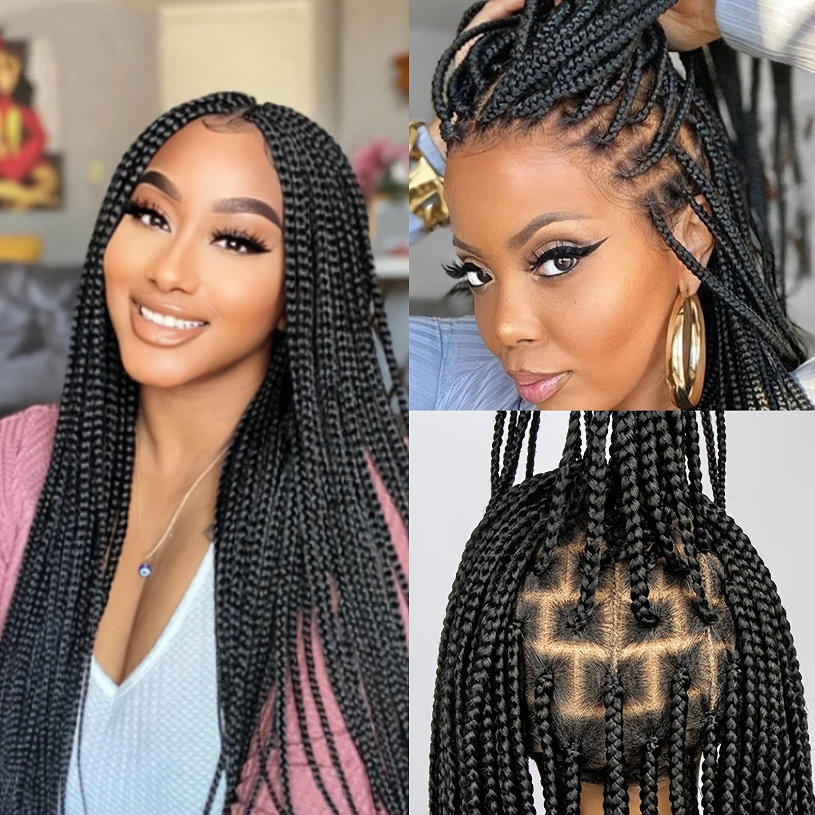 Synthetic Lace Braided Wigs for Women Girls Knotless Box Braids