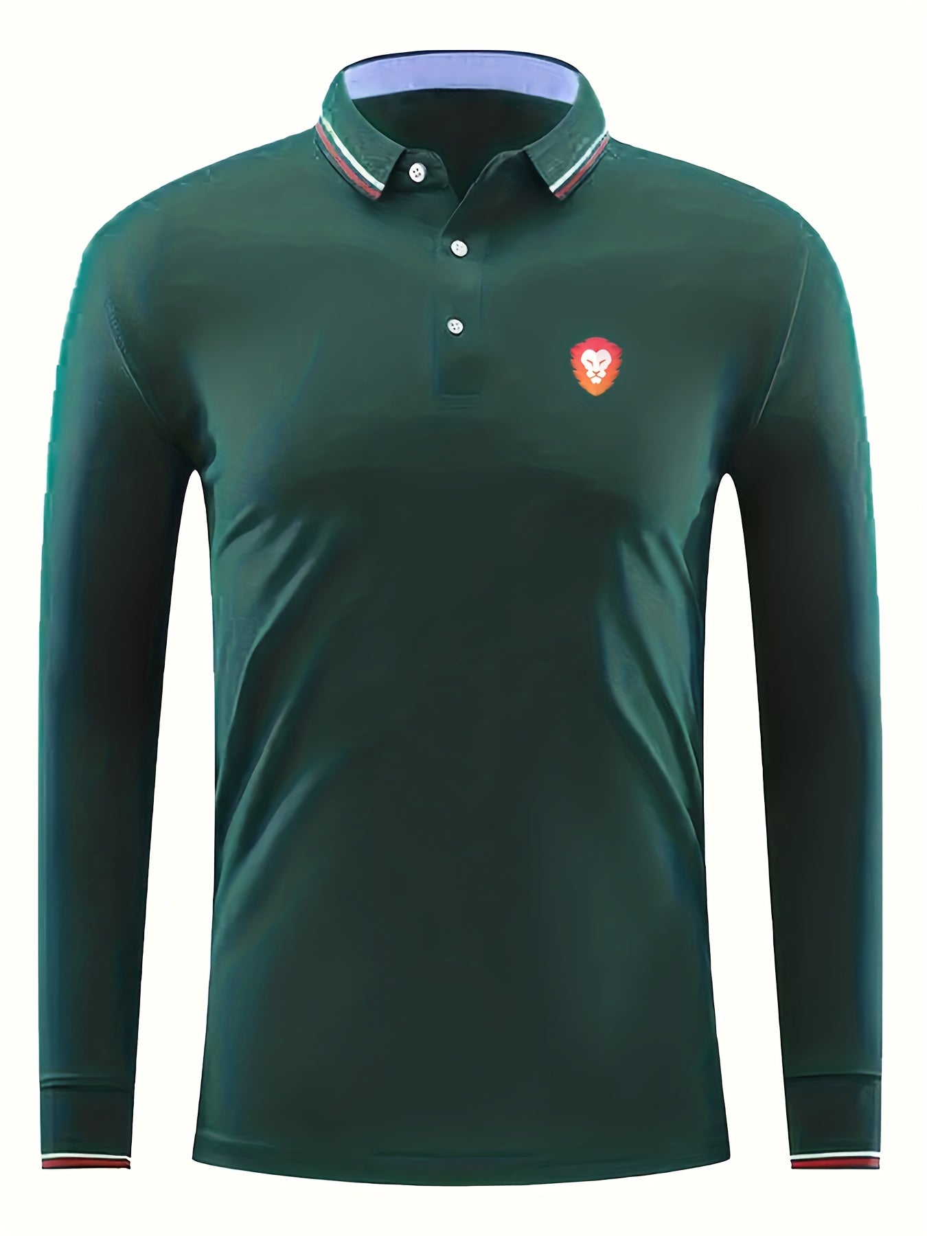 Lion Print Men's Casual Button Up Long Sleeve Polo Shirt