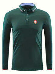 Lion Print Men's Casual Button Up Long Sleeve Polo Shirt