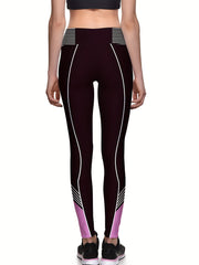 Striped Yoga Pants Block Panel High Rise Slim Fitting Workout Leggings