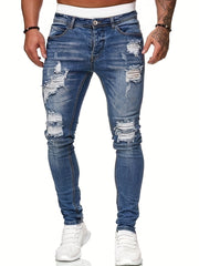 Men's Slim Fit Ripped Jeans Casual Street Style Distressed Denim Pants