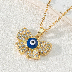 Colorful Rhinestone Eyes Pendant Necklace with Sun Heart Butterfly Starry Sky