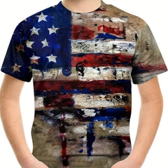 Boy's Vintage American Flag Graphic T-shirt Outdoor Tee