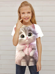Cat Princess Graphic Short Sleeve T-shirt for Girls