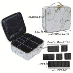 Marble Pattern Travel Makeup Case Organizer Adjustable Dividers