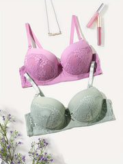 2pcs Lace Push Up Bras Comfy & Breathable Intimates Women's Lingerie