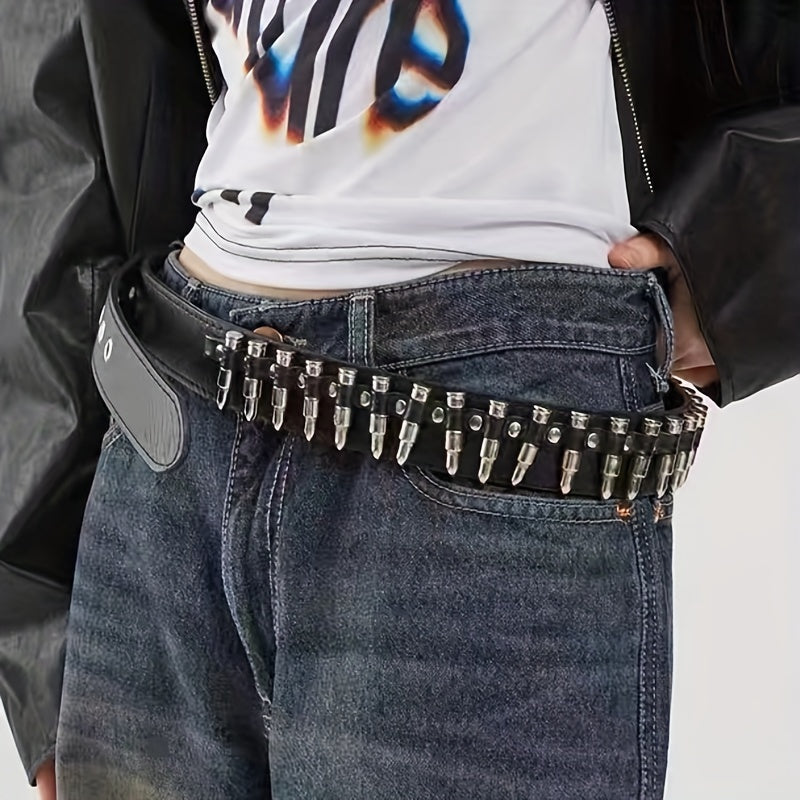 Punk Rivet Bullet Belt Y2K PU Leather Waistband Unisex Pants Jeans Belt