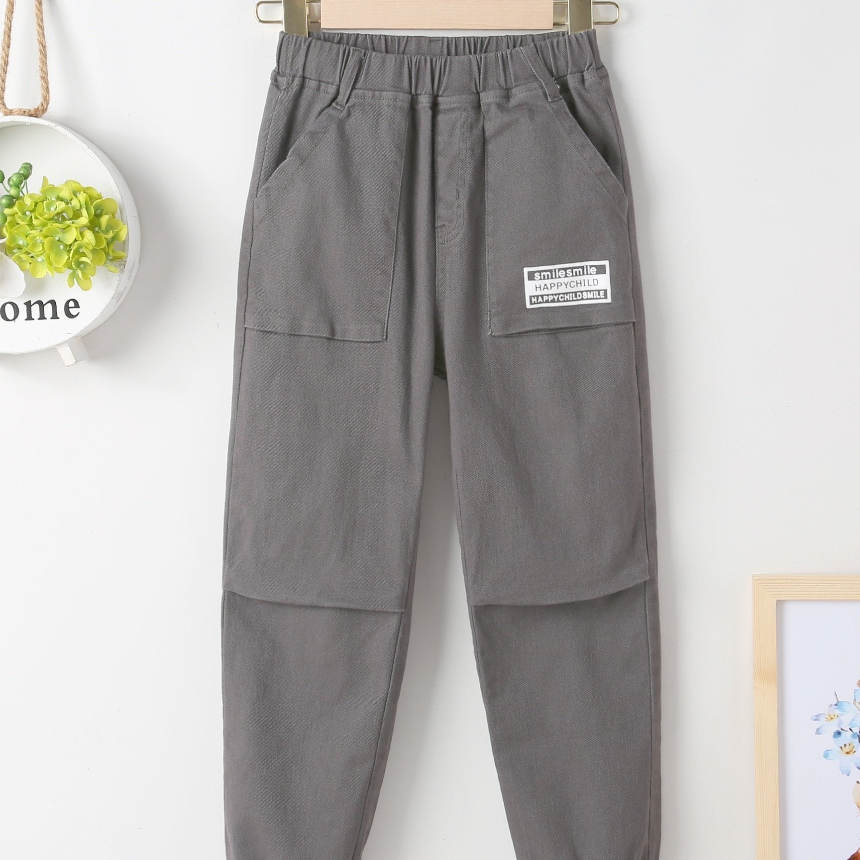 Boys Cotton Cargo Pants Elastic Waistband Kids Clothes