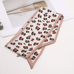 Leopard Print Pink Skinny Scarf Long Hair Ribbon Neckerchief