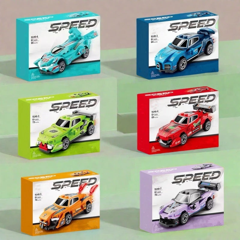 6pcs Mini Car Building Blocks Toy Pull Back Car Model ABS Material