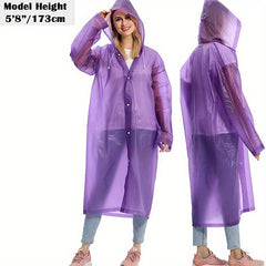 Portable Reusable Rain Poncho with Hood and Elastic Cuff Sleeves