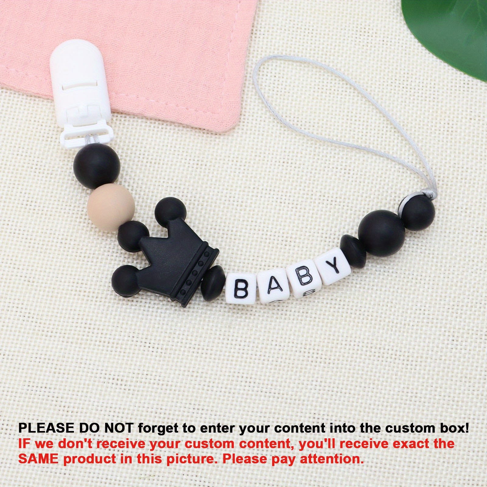 Personalized Silicone Crown Pacifier with Anti Drop Chain - Easter Gift