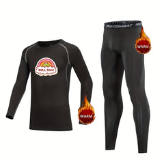 Kids Compression Fleece Sets Cartoon Crew Neck Pullover Elastic Waist