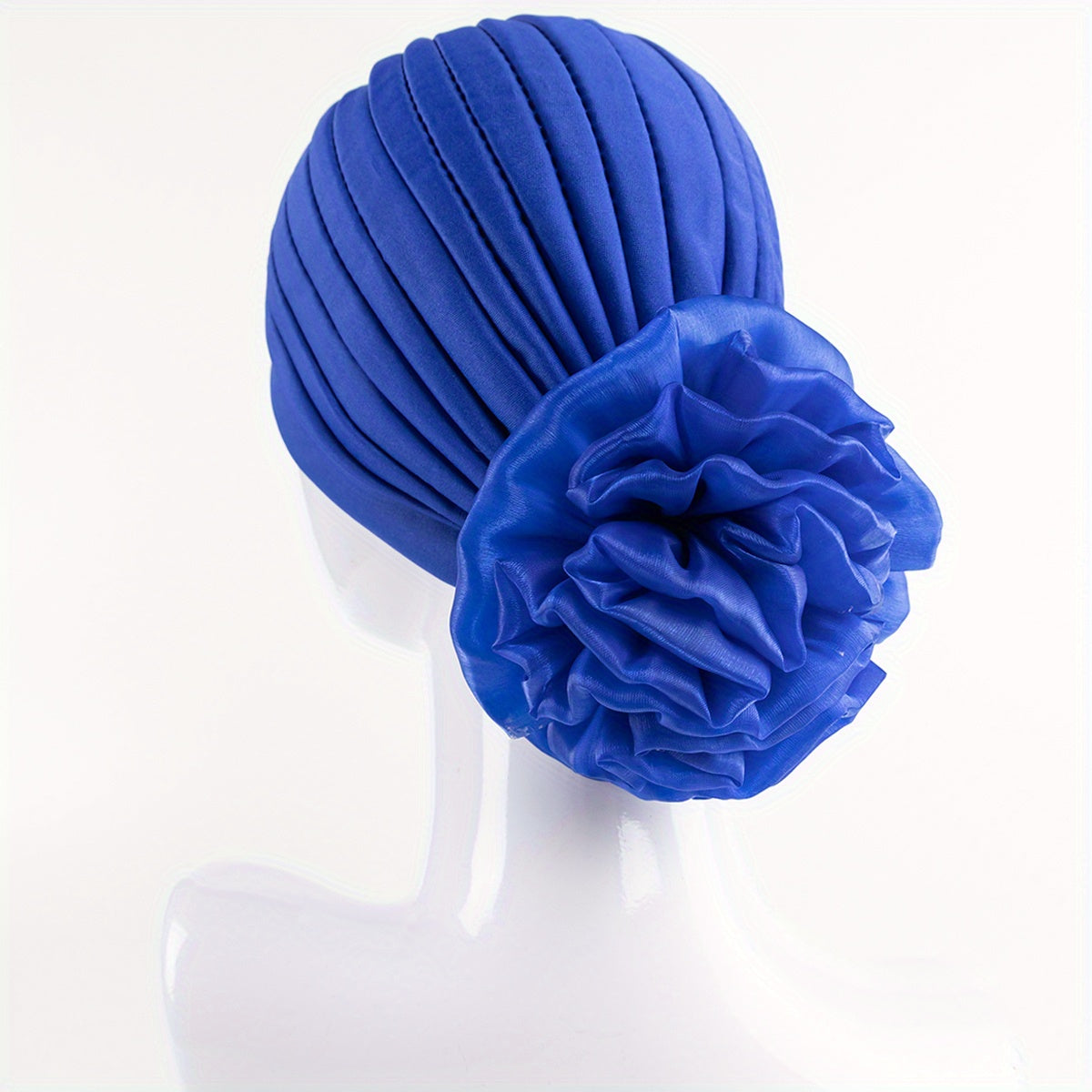 Pleated Mesh Flower Turban Head Wrap Bandana Chemo Cap