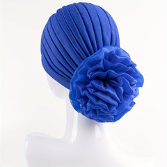 Pleated Mesh Flower Turban Head Wrap Bandana Chemo Cap