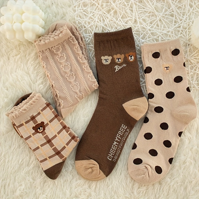8 Pairs Cartoon Bear Print Socks Women's Stockings