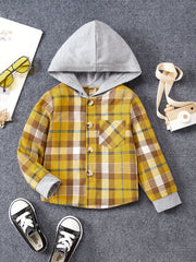 Girls Plaid Hooded Button Down Jacket Shirt Kids Autumn Outfit