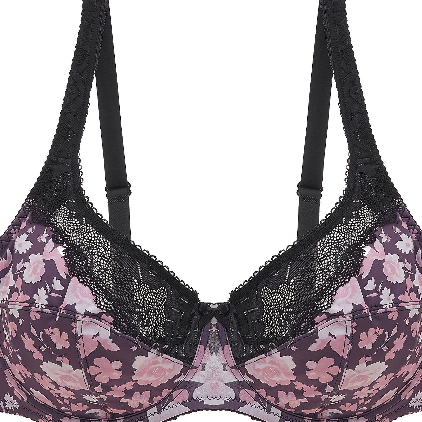 Contrast Lace Floral Print Bra Sexy Bralette