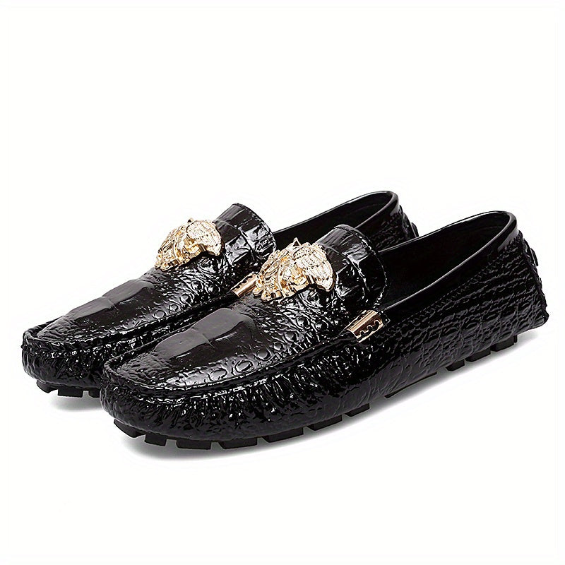Men's Croc Print Slip On Loafers w/ Metallic Decor