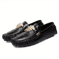 Men's Croc Print Slip On Loafers w/ Metallic Decor