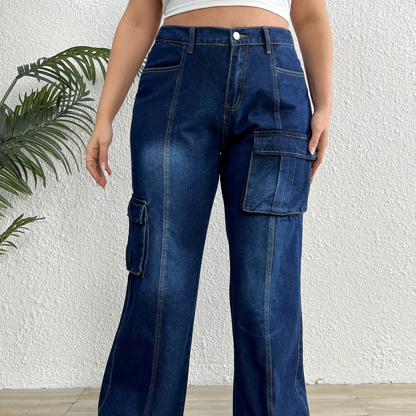 High Rise Wide Leg Jeans With Flap Pockets