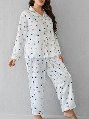 Heart Print Pajama Set Women's 2 Piece Lounge Set