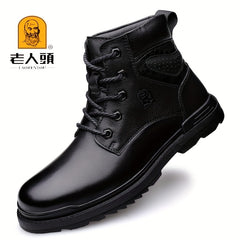 LAORENTOU Men's Leather Snow Boots Anti skid Lace up Shoes For Outdoor Winter