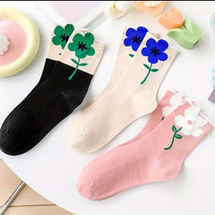 6 Pairs Floral Print Mid Tube Socks Women's Stockings
